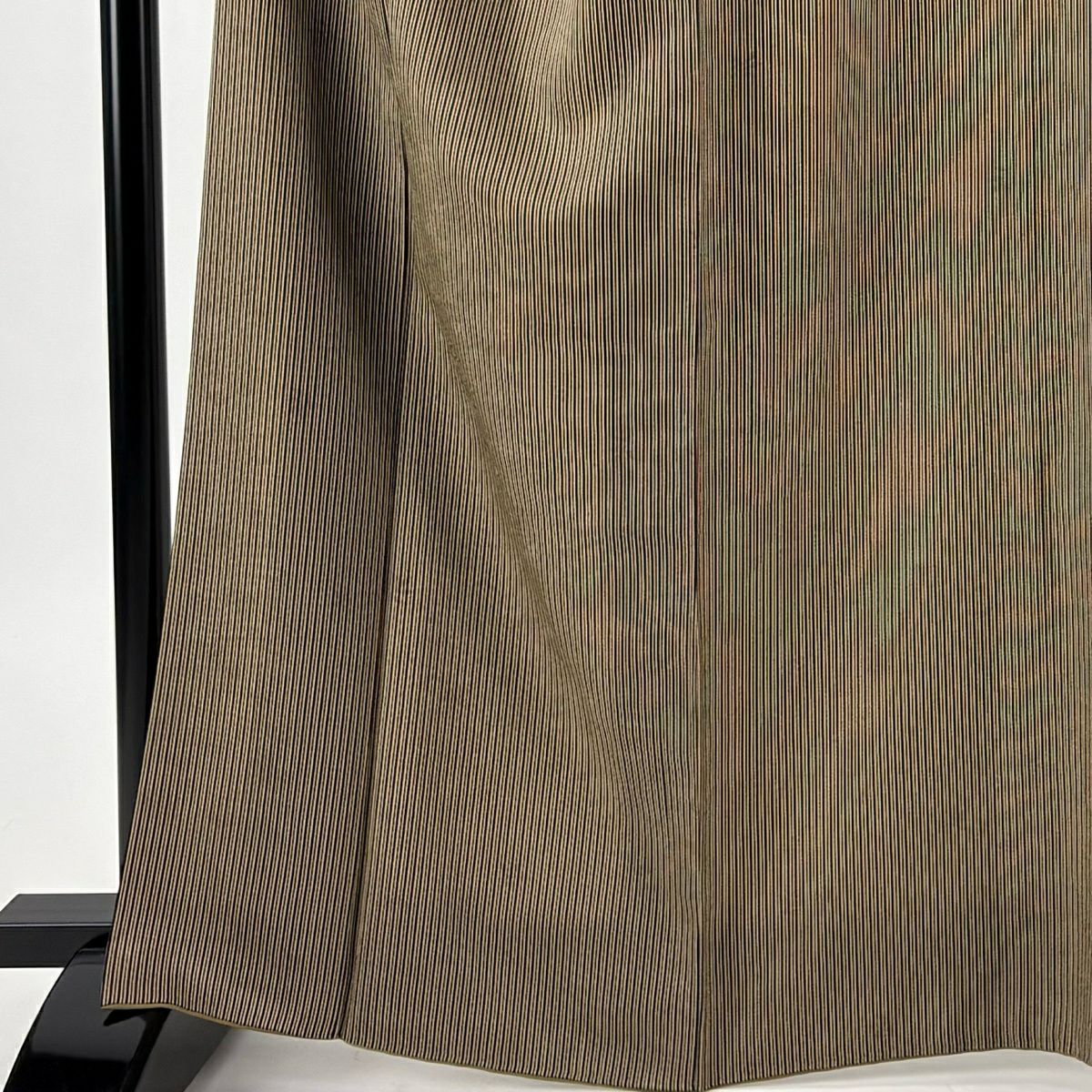 【美品】 小紋 身長166cm 袖長66cm M 雙層 縱條紋 地紋 茶 純蠶絲 秀品級