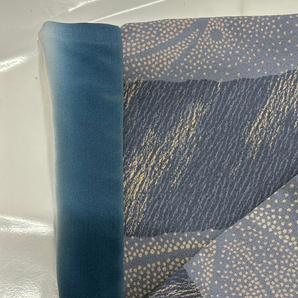 小紋 身長160cm 袖長67cm M 雙層 變化市松樹 葉紋 青灰色 純蠶絲 優品級