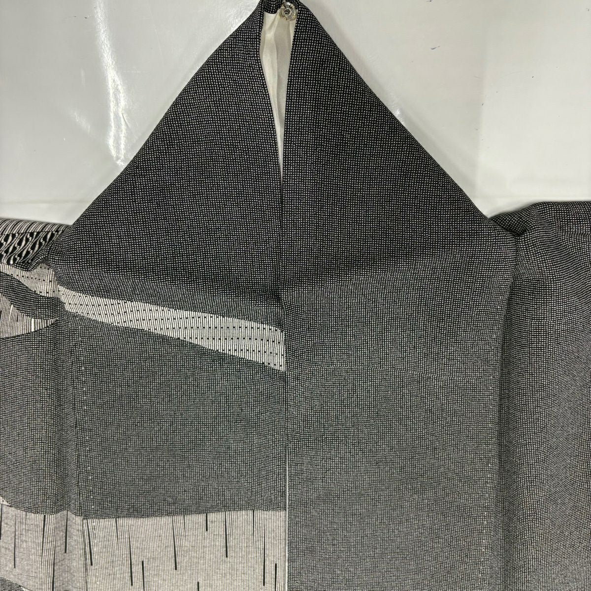 訪問服 身長157.5cm 袖長61.5cm S 雙層 關正三郎 落款あり 熨斗紋 角通し 黑灰 純蠶絲 秀品級