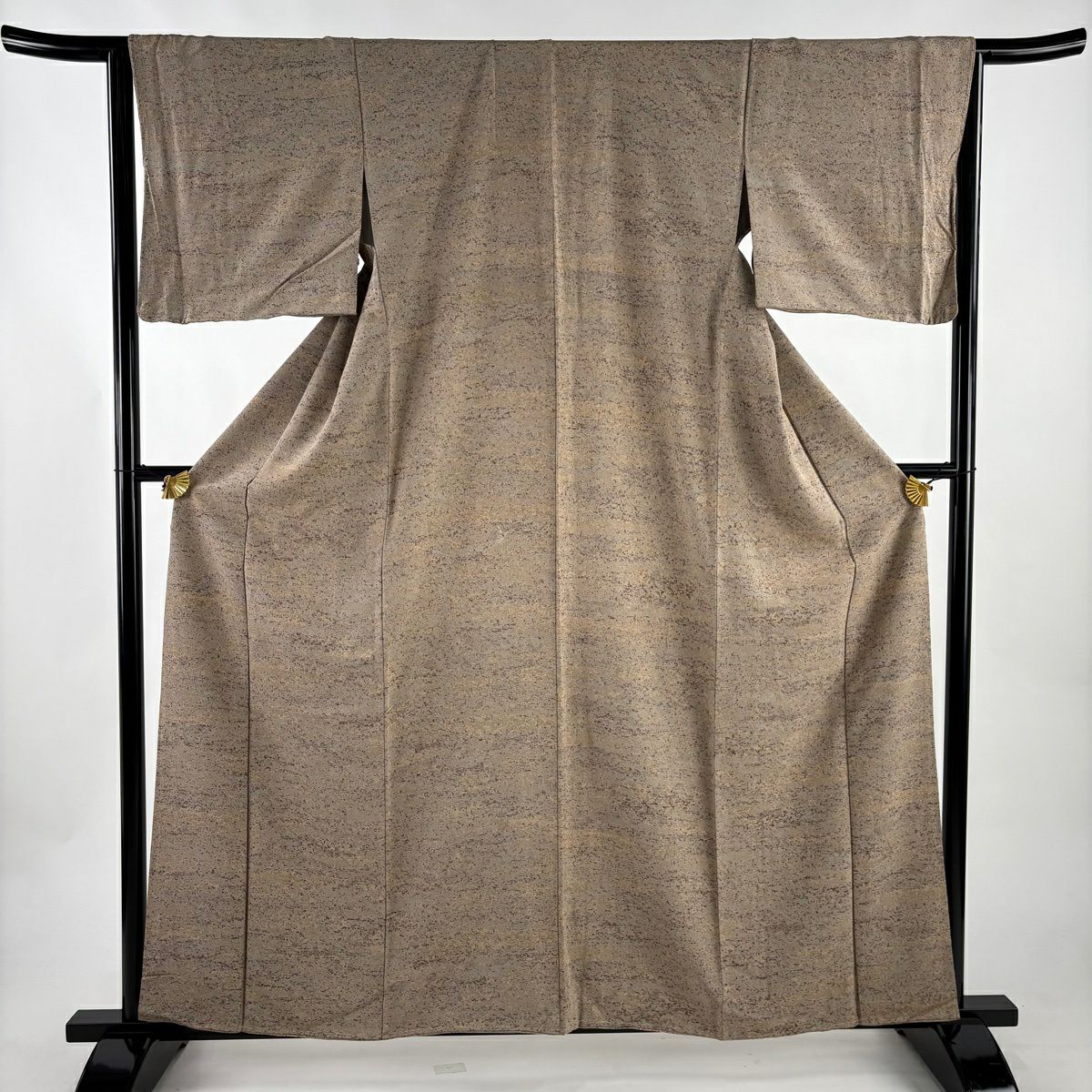 【美品】 小紋 身長160cm 袖長64.5cm M 雙層 地紋 幾何圖案 灰茶 純蠶絲 秀品級