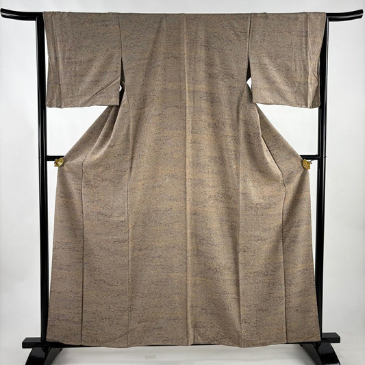 【美品】 小紋 身長160cm 袖長64.5cm M 雙層 地紋 幾何圖案 灰茶 純蠶絲 秀品級