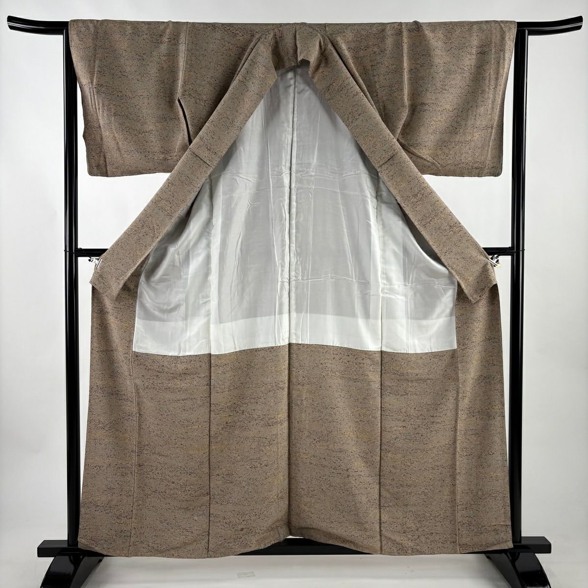 【美品】 小紋 身長160cm 袖長64.5cm M 雙層 地紋 幾何圖案 灰茶 純蠶絲 秀品級