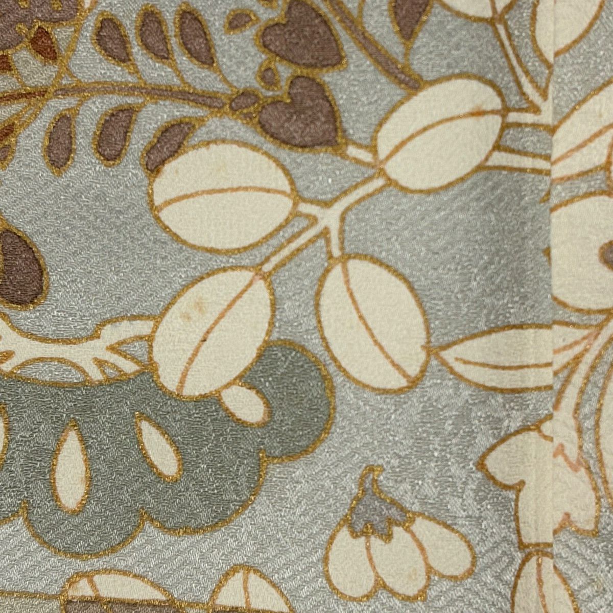 灰色留袖禮服 身長158.5cm 袖長62cm S 雙層 ヱ霞 秋草 金絲 金銀彩 純蠶絲 秀品級 一つ紋