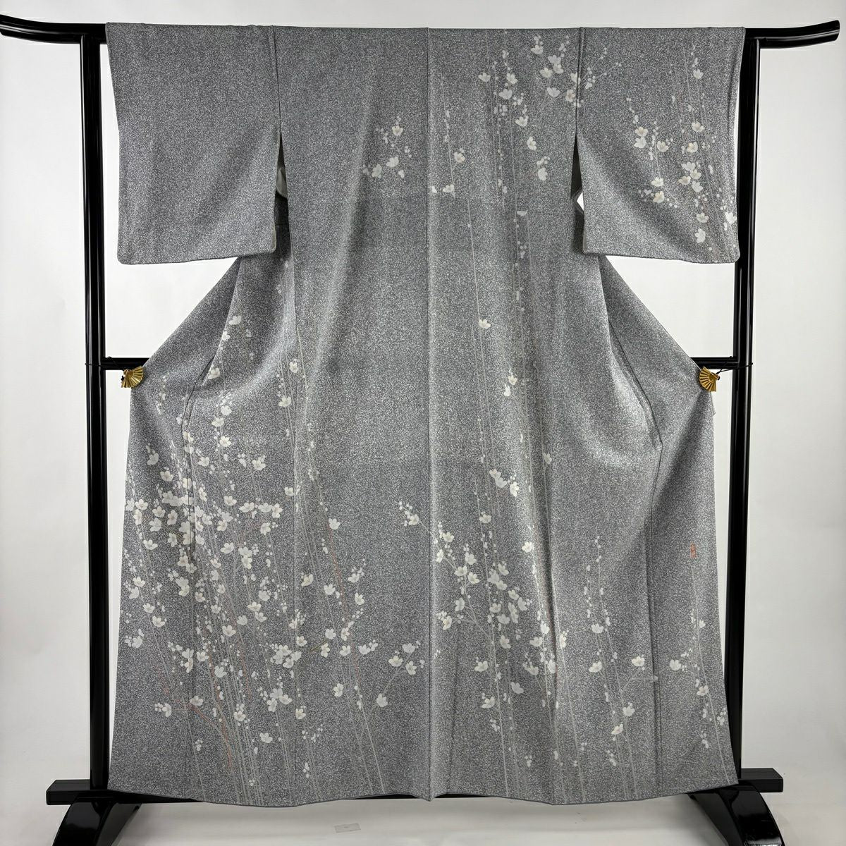 訪問服 身長160cm 袖長61.5cm S 雙層 落款有 枝花 幾何圖案 青灰 純蠶絲 優品級