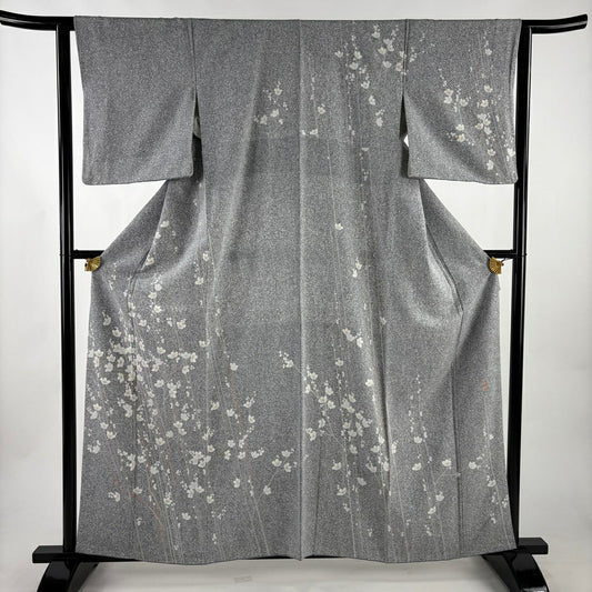 訪問服 身長160cm 袖長61.5cm S 雙層 落款有 枝花 幾何圖案 青灰 純蠶絲 優品級