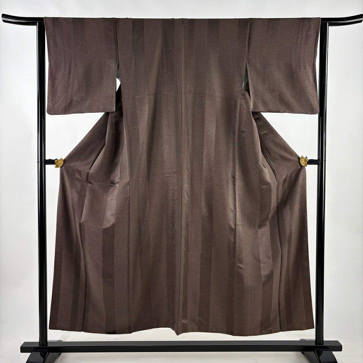 小紋 身長152.5cm 袖長63cm S 雙層 格子 茶 純蠶絲 秀品級
