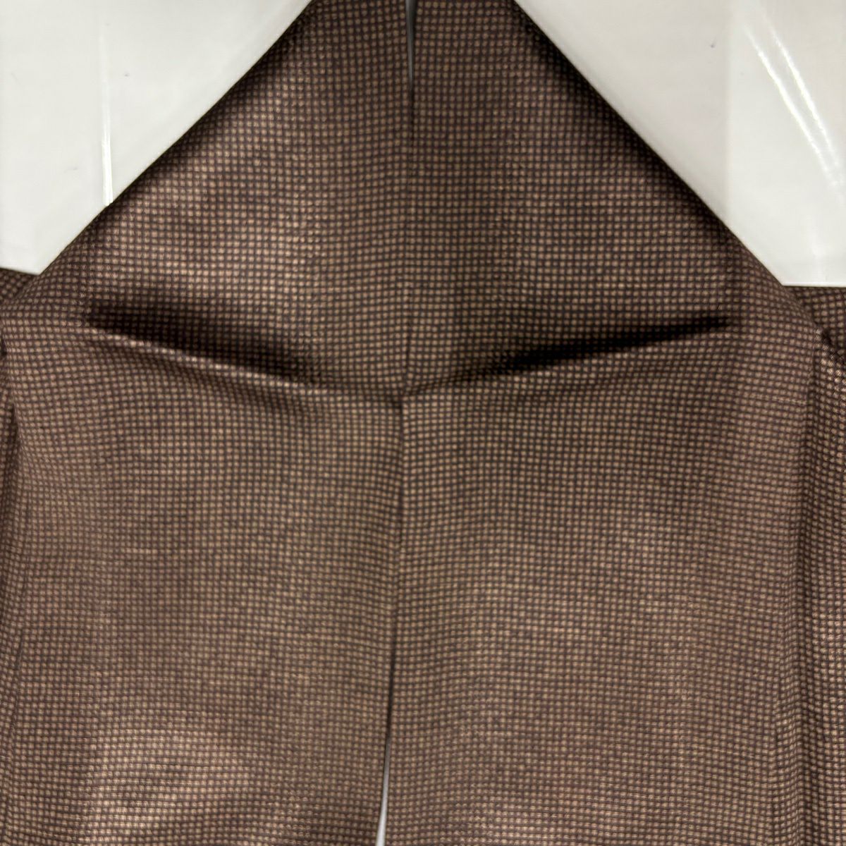 小紋 身長152.5cm 袖長63cm S 雙層 格子 茶 純蠶絲 秀品級
