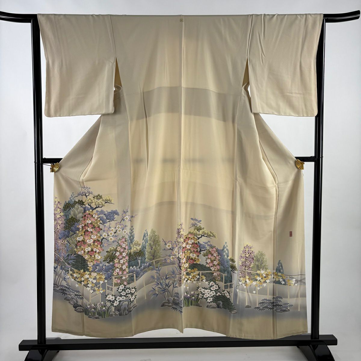 【美品】 留袖禮服禮服 身長154cm 袖長64cm M 雙層 岡村蒼風 ますいわ屋 落款あり 橘 枝梅花 染分 ぼかし 米色 純蠶絲 秀品級 一つ紋