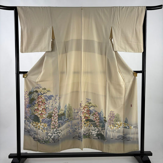 【美品】 留袖禮服禮服 身長154cm 袖長64cm M 雙層 岡村蒼風 ますいわ屋 落款あり 橘 枝梅花 染分 ぼかし 米色 純蠶絲 秀品級 一つ紋