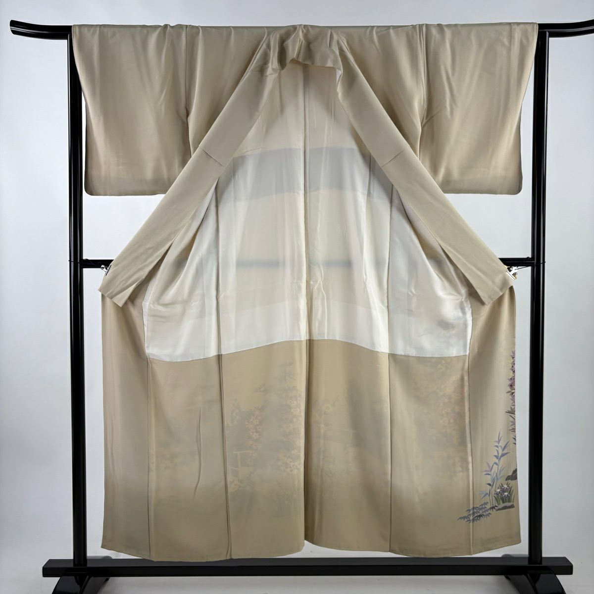 【美品】 留袖禮服禮服 身長154cm 袖長64cm M 雙層 岡村蒼風 ますいわ屋 落款あり 橘 枝梅花 染分 ぼかし 米色 純蠶絲 秀品級 一つ紋