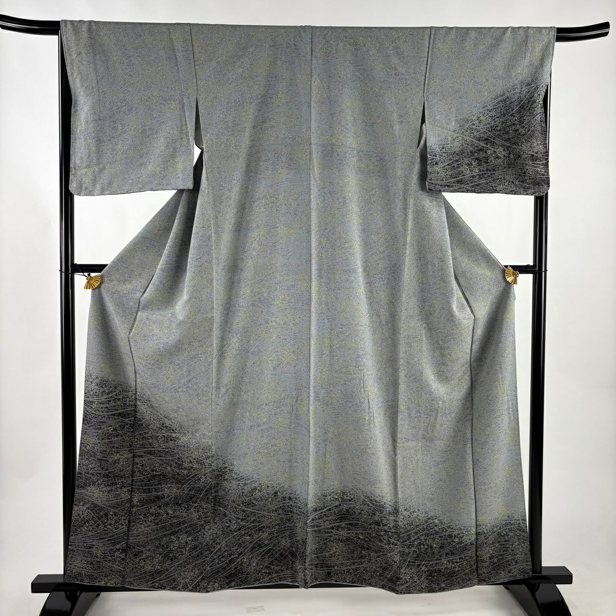 【美品】 付下 身長160.5cm 袖長65.5cm M 雙層 芝枝葉 染分 灰色 純蠶絲 秀品級