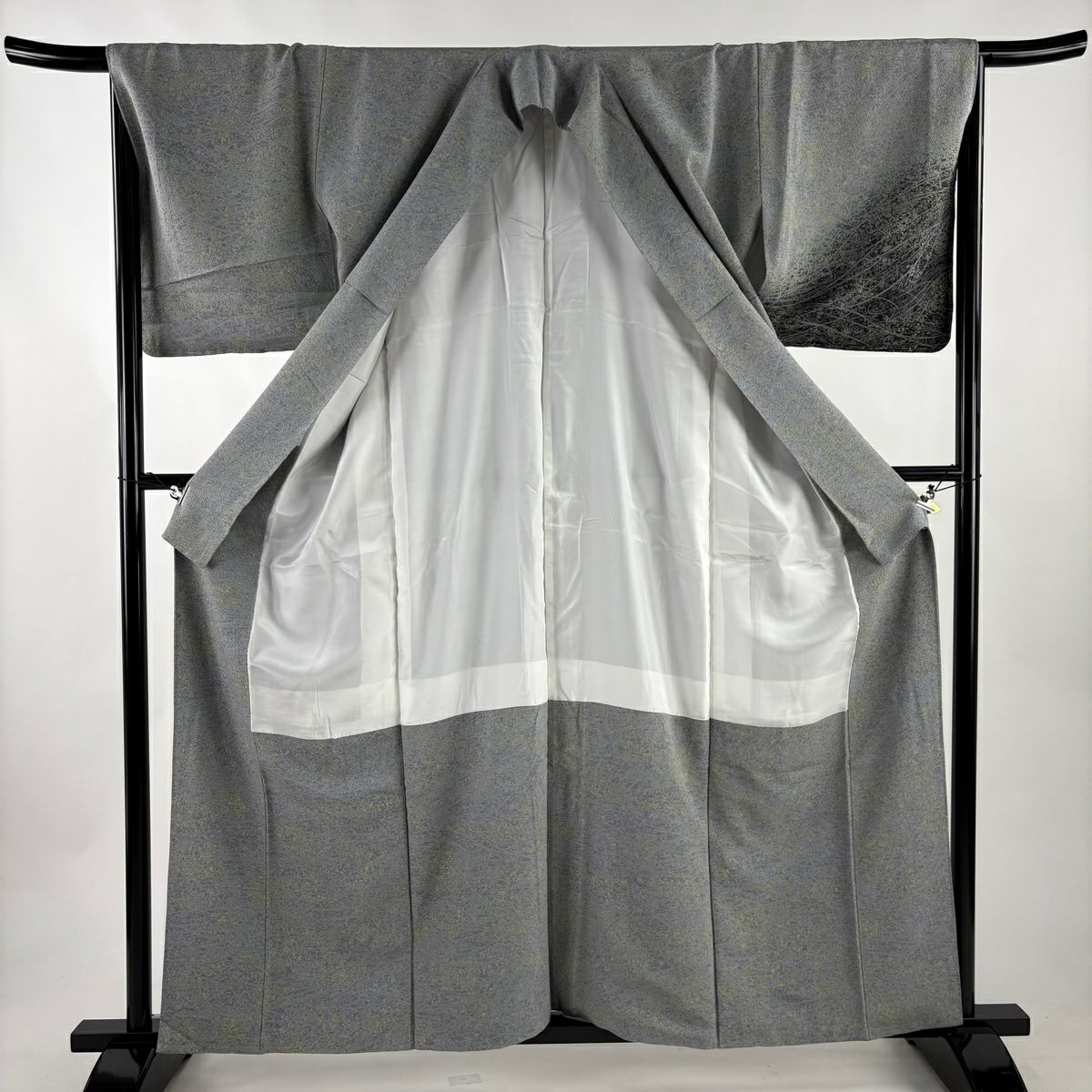 【美品】 付下 身長160.5cm 袖長65.5cm M 雙層 芝枝葉 染分 灰色 純蠶絲 秀品級