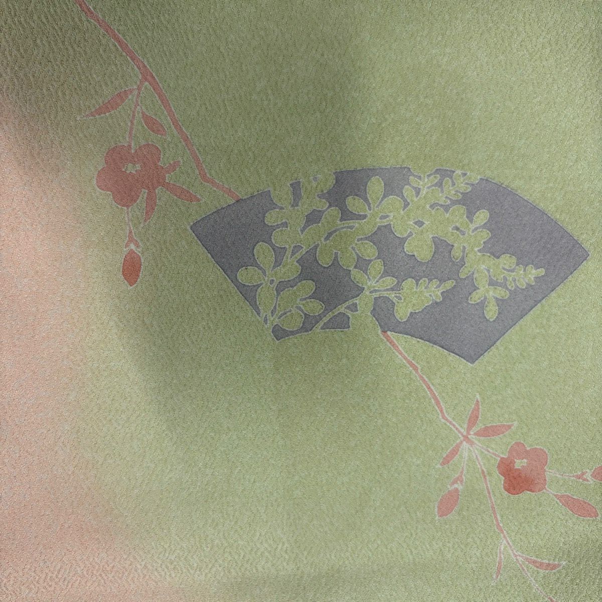 訪問服 身長164.5cm 袖長68.5cm L 雙層 松樹竹子梅花 草花紋紋 金彩裝飾 漸層 淡粉色 純蠶絲 優品級