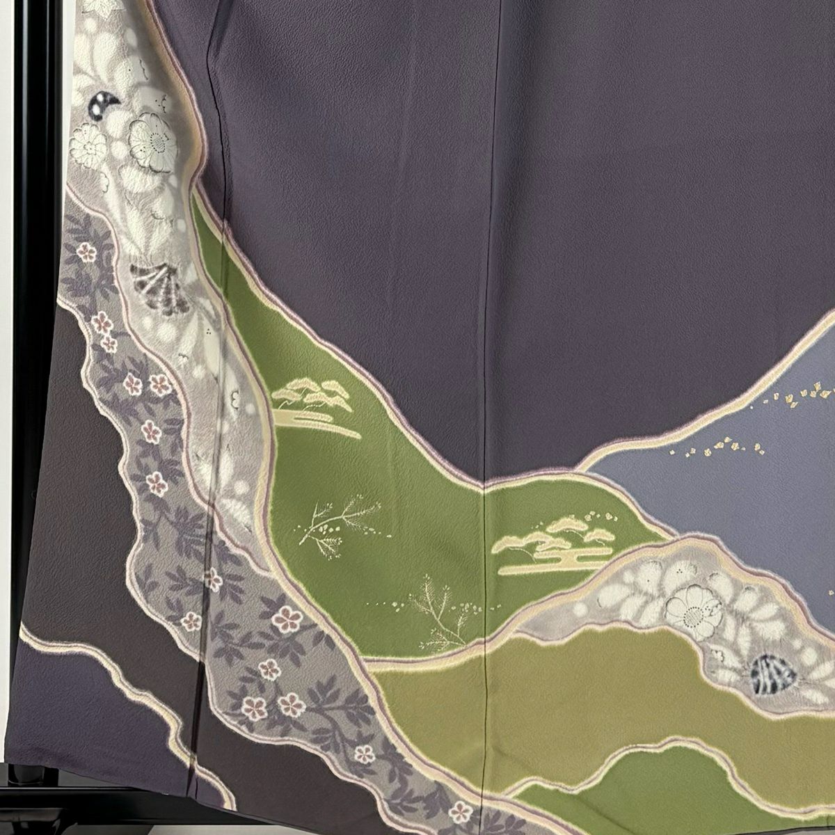 訪問服 身長159cm 袖長66cm M 雙層 草花紋紋 霞 金彩裝飾 紫 純蠶絲 秀品級