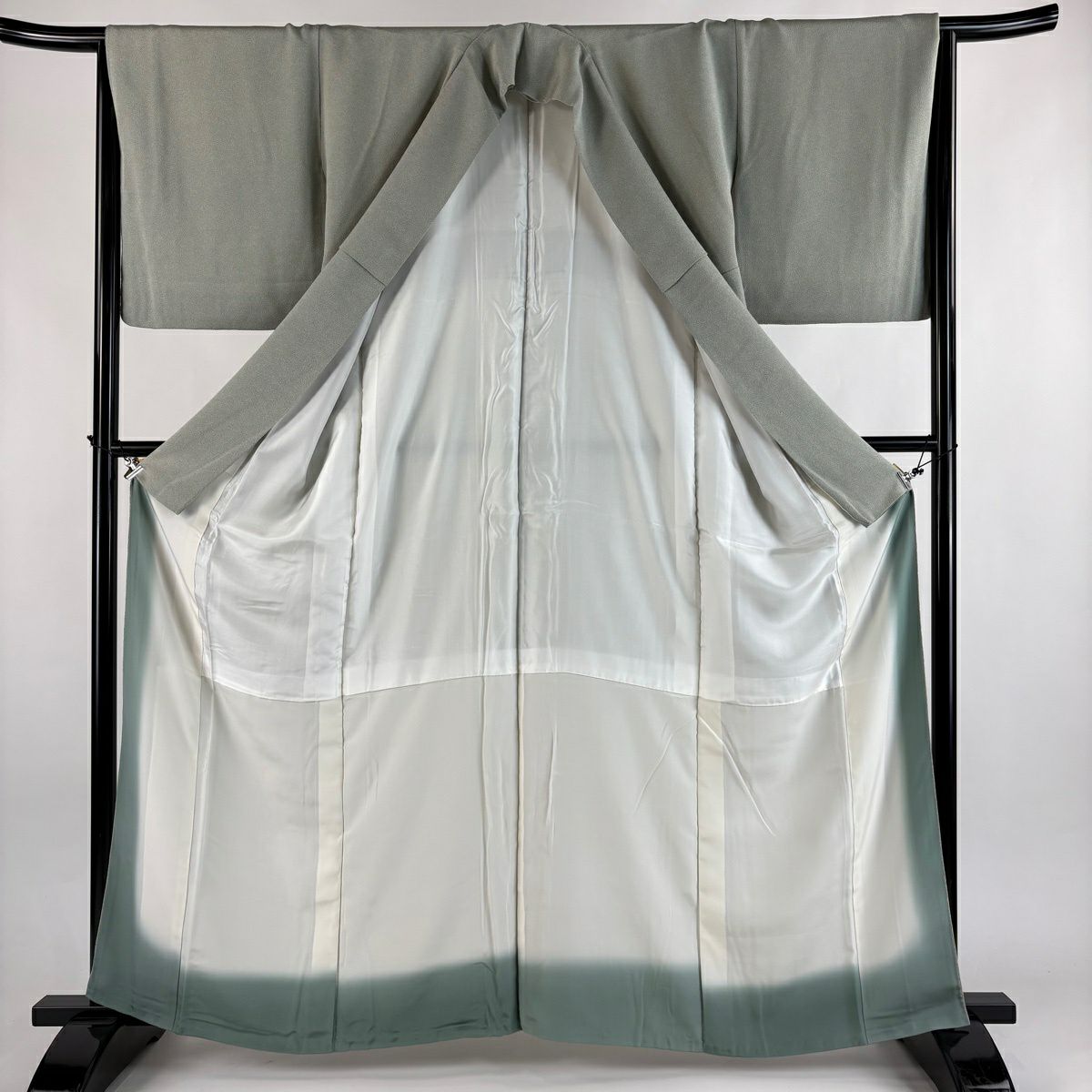 江戶小紋 身長161.5cm 袖長66.5cm M 雙層 鮫絞 薄綠 純蠶絲 秀品級 一個紋