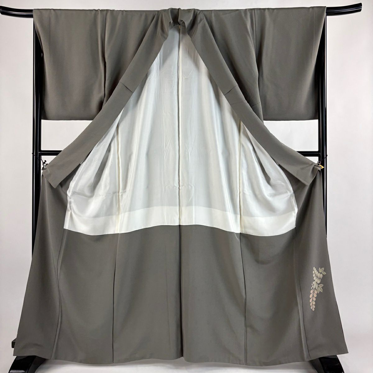 色留袖禮服 身長165cm 袖長67.5cm L 雙層 落款あり 辻花染 松樹皮菱 金銀彩 染分 灰綠 純蠶絲 秀品級 一つ紋