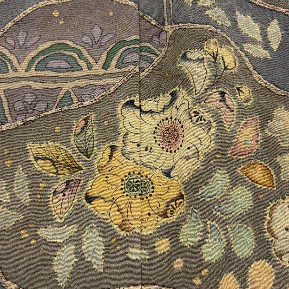 色留袖禮服 身長165cm 袖長67.5cm L 雙層 落款あり 辻花染 松樹皮菱 金銀彩 染分 灰綠 純蠶絲 秀品級 一つ紋