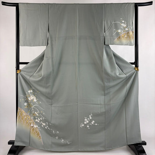 付下 身長166cm 袖長63.5cm S 雙層 菊花 光悅垣 金銀彩 漸層 淺綠 純蠶絲 優品級