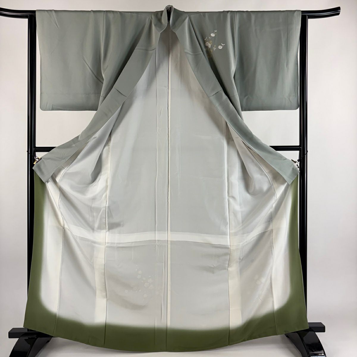 付下 身長166cm 袖長63.5cm S 雙層 菊花 光悅垣 金銀彩 漸層 淺綠 純蠶絲 優品級