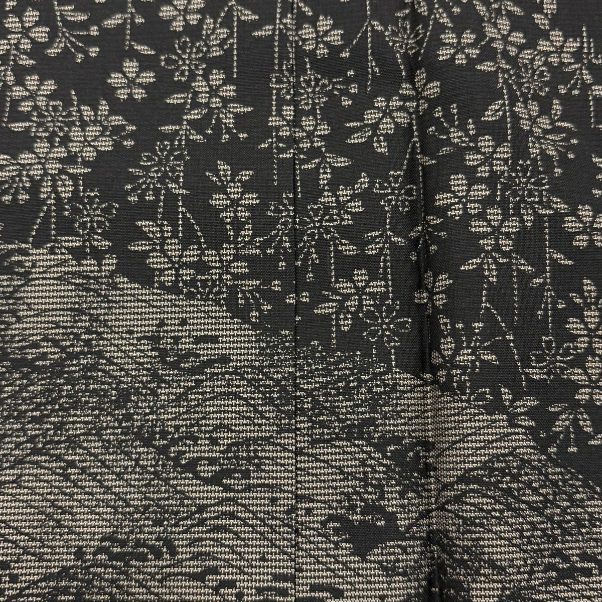 【美品】 付下 身長163cm 袖長70cm L 雙層 紬織織 草花紋紋 波 墨色 純蠶絲 秀品級