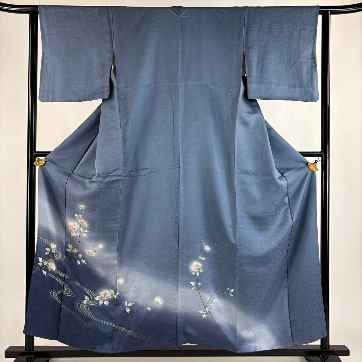 訪問服 身長156cm 袖長62cm S 雙層 枝花 流水 金銀彩 漸層 青灰 純蠶絲 優品級