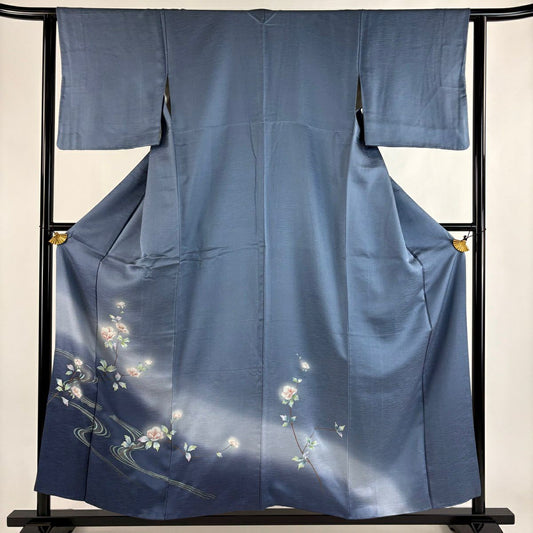 訪問服 身長156cm 袖長62cm S 雙層 枝花 流水 金銀彩 漸層 青灰 純蠶絲 優品級