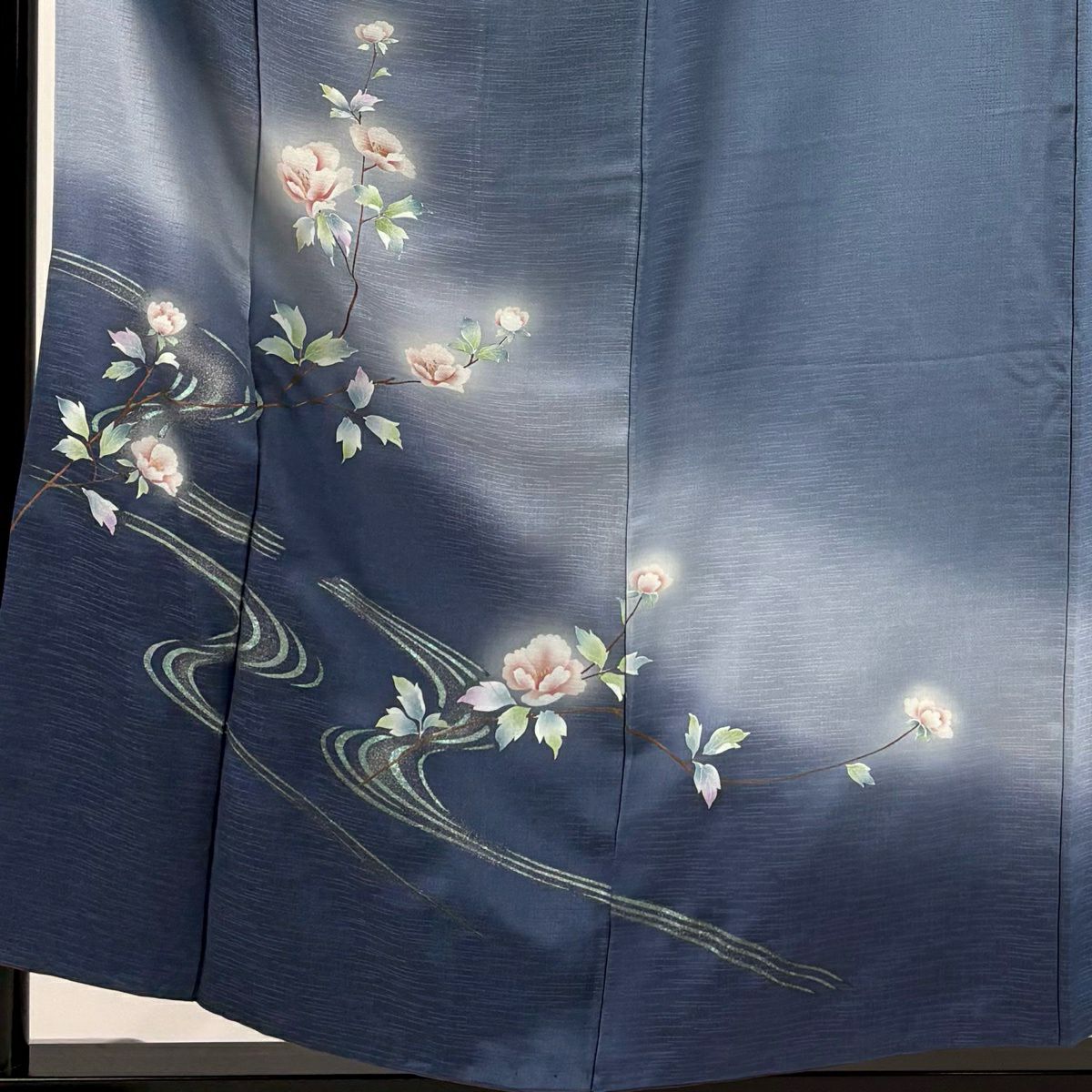 訪問服 身長156cm 袖長62cm S 雙層 枝花 流水 金銀彩 漸層 青灰 純蠶絲 優品級
