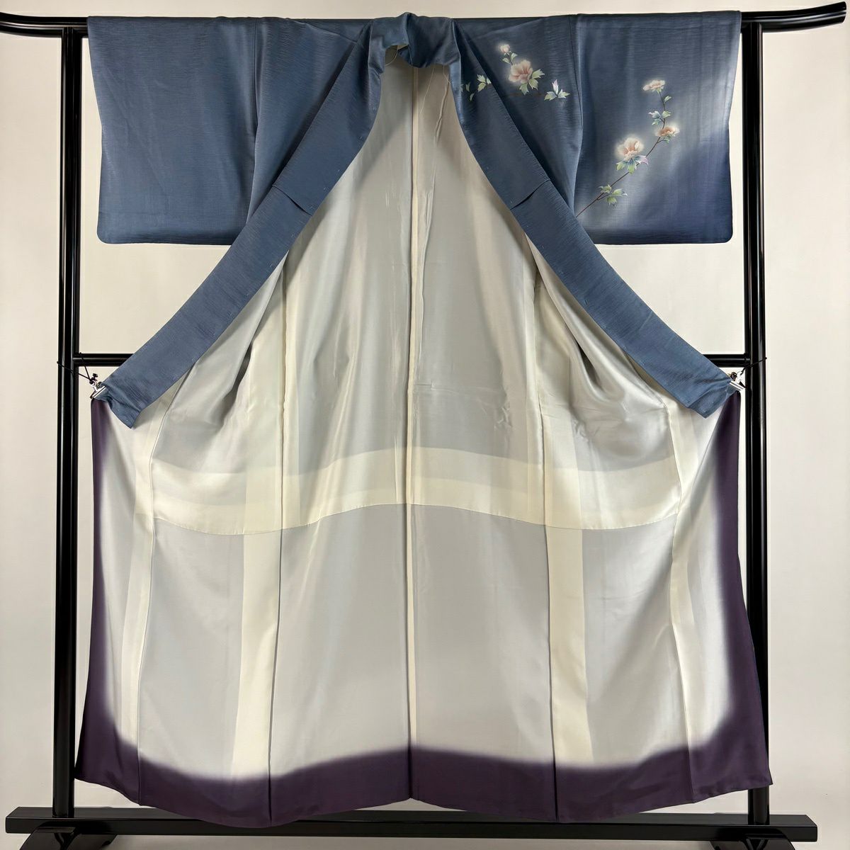訪問服 身長156cm 袖長62cm S 雙層 枝花 流水 金銀彩 漸層 青灰 純蠶絲 優品級