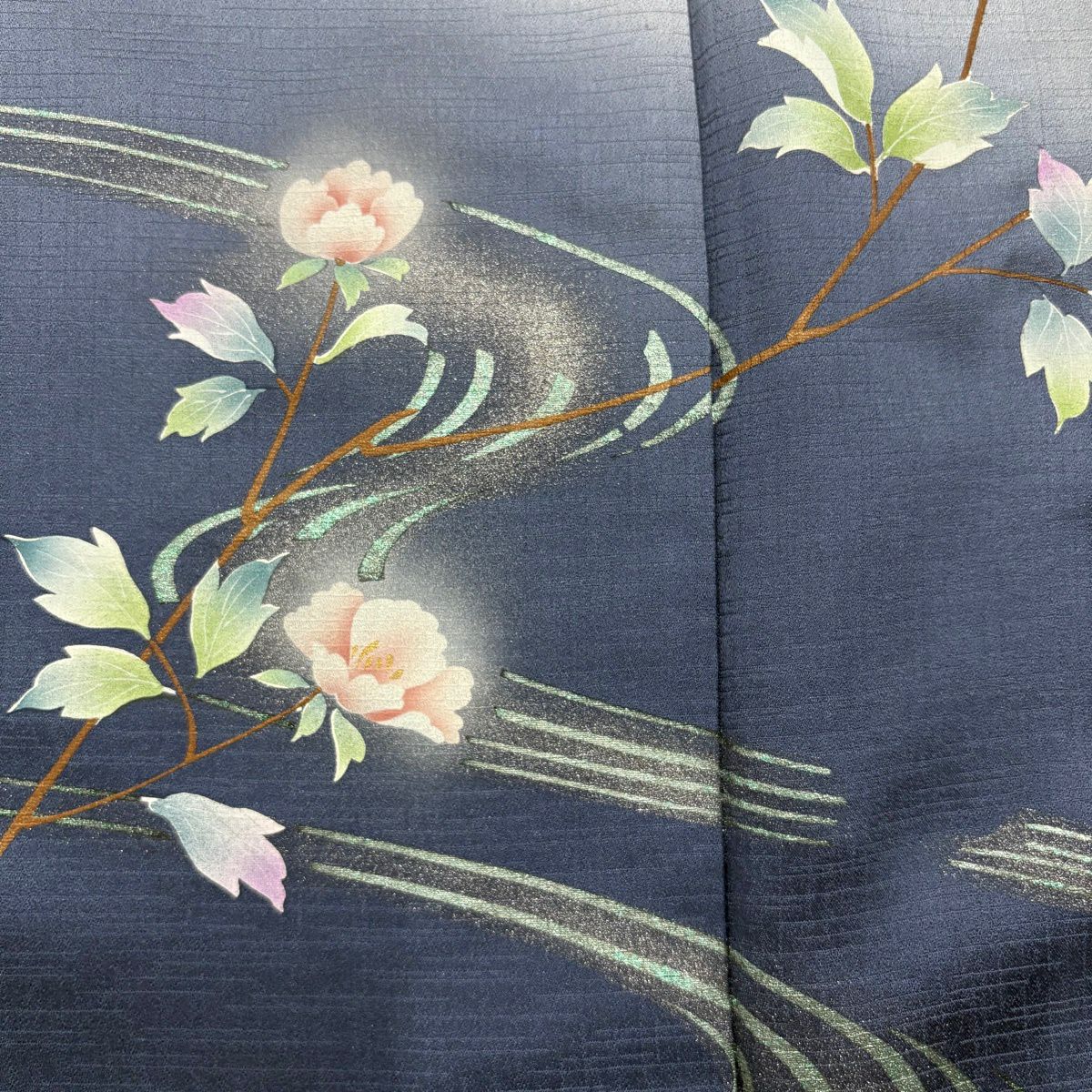 訪問服 身長156cm 袖長62cm S 雙層 枝花 流水 金銀彩 漸層 青灰 純蠶絲 優品級