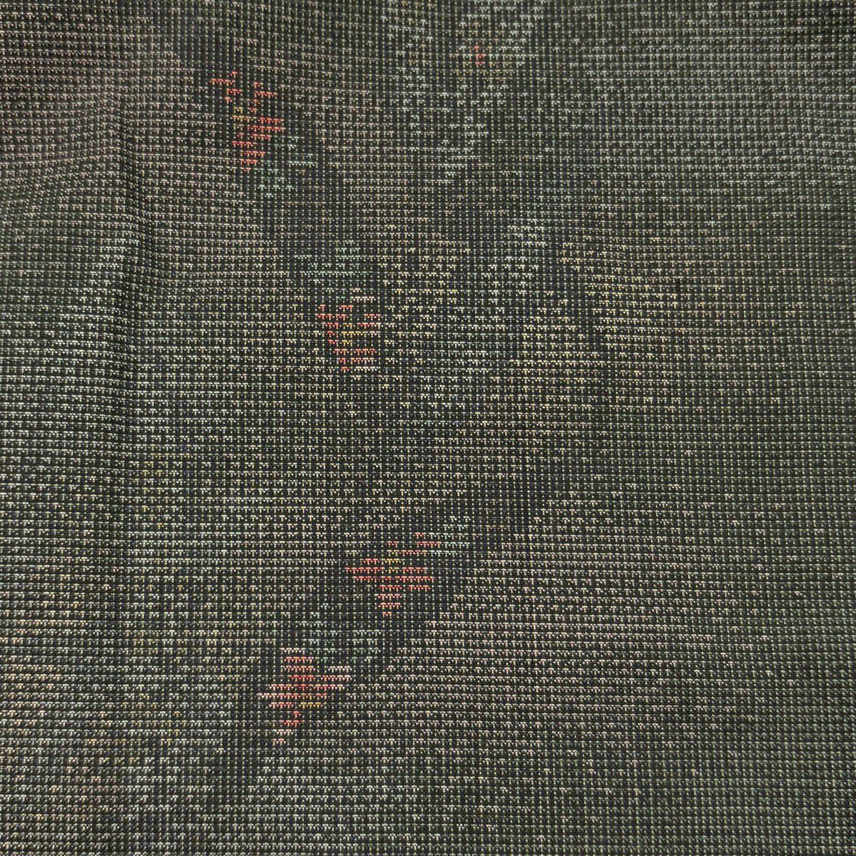 【美品】 紬織 身長159cm 袖長65.5cm M 雙層 草花紋 葉柄 深綠 純蠶絲 秀品級