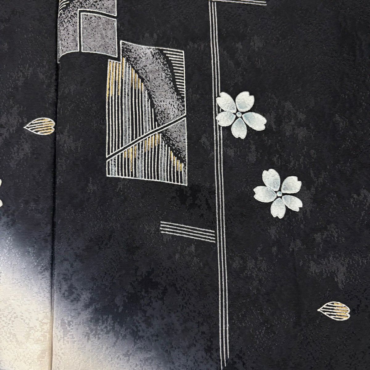 【美品】 付下 身長166cm 袖長66.5cm M 雙層 櫻花花瓣 漸層 黑 純蠶絲 優品級