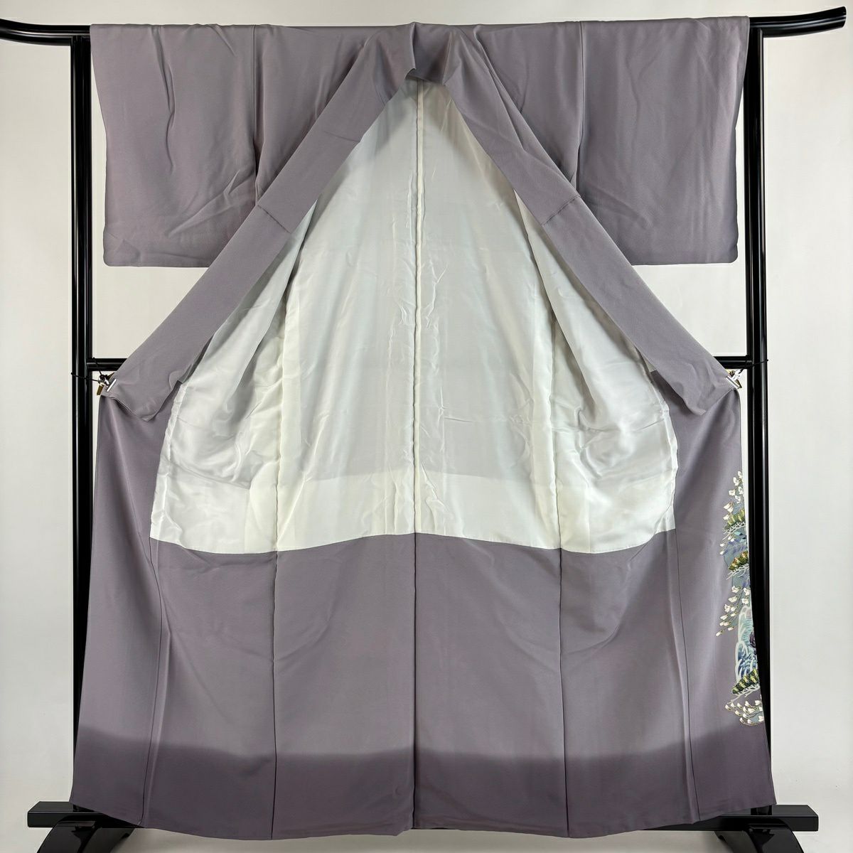 色留袖禮服 身長161cm 袖長63.5cm S 雙層 落款あり 風景 草花紋紋 染分 薄紫 純蠶絲 秀品級 一つ紋