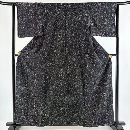 【美品】 小紋 身長159cm 袖長65cm M 雙層 幾何學圖案 黑 純蠶絲 秀品級