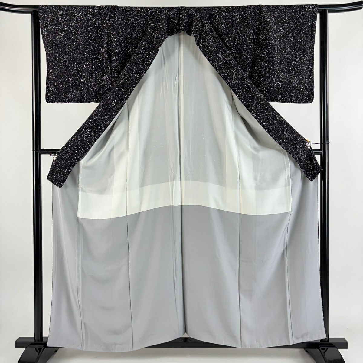 【美品】 小紋 身長159cm 袖長65cm M 雙層 幾何學圖案 黑 純蠶絲 秀品級