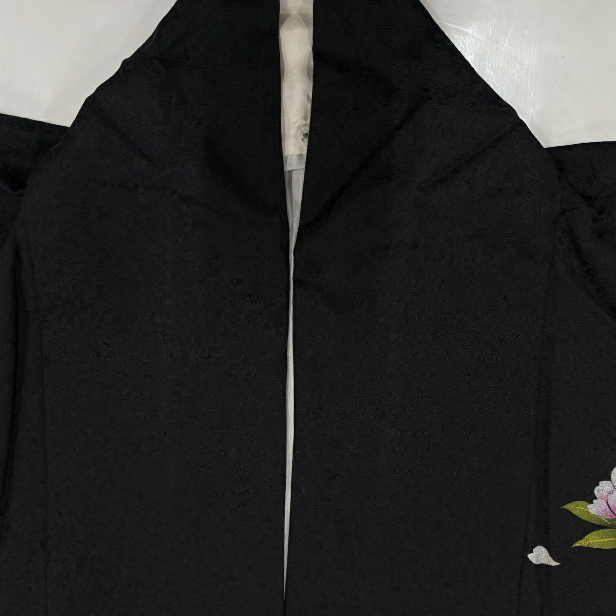 振袖禮服 身長158cm 袖長63cm S 雙層櫻 地紋 金銀彩 染分 黑 純蠶絲 秀品級