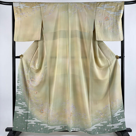 【美品】訪問服 身長160.5cm 袖長67cm M 雙層 雪輪 橘 金銀彩 漸層 米色 純蠶絲 優品級
