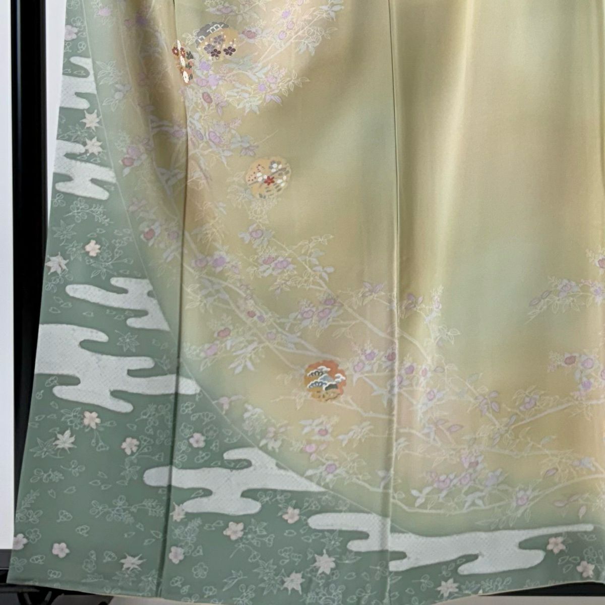 【美品】訪問服 身長160.5cm 袖長67cm M 雙層 雪輪 橘 金銀彩 漸層 米色 純蠶絲 優品級
