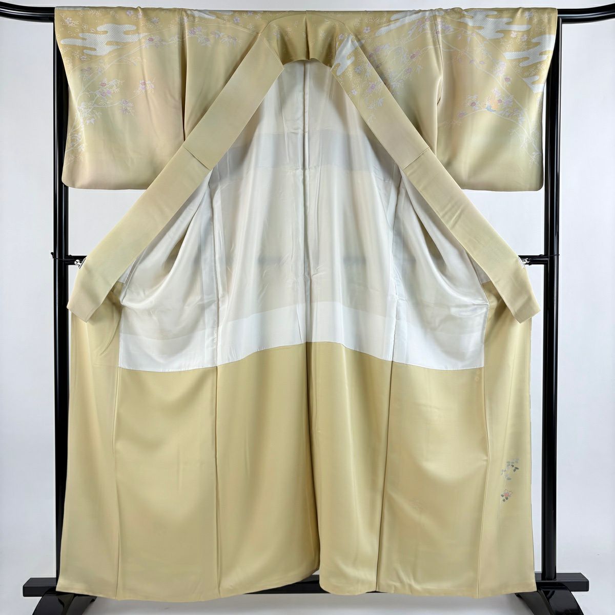 【美品】訪問服 身長160.5cm 袖長67cm M 雙層 雪輪 橘 金銀彩 漸層 米色 純蠶絲 優品級