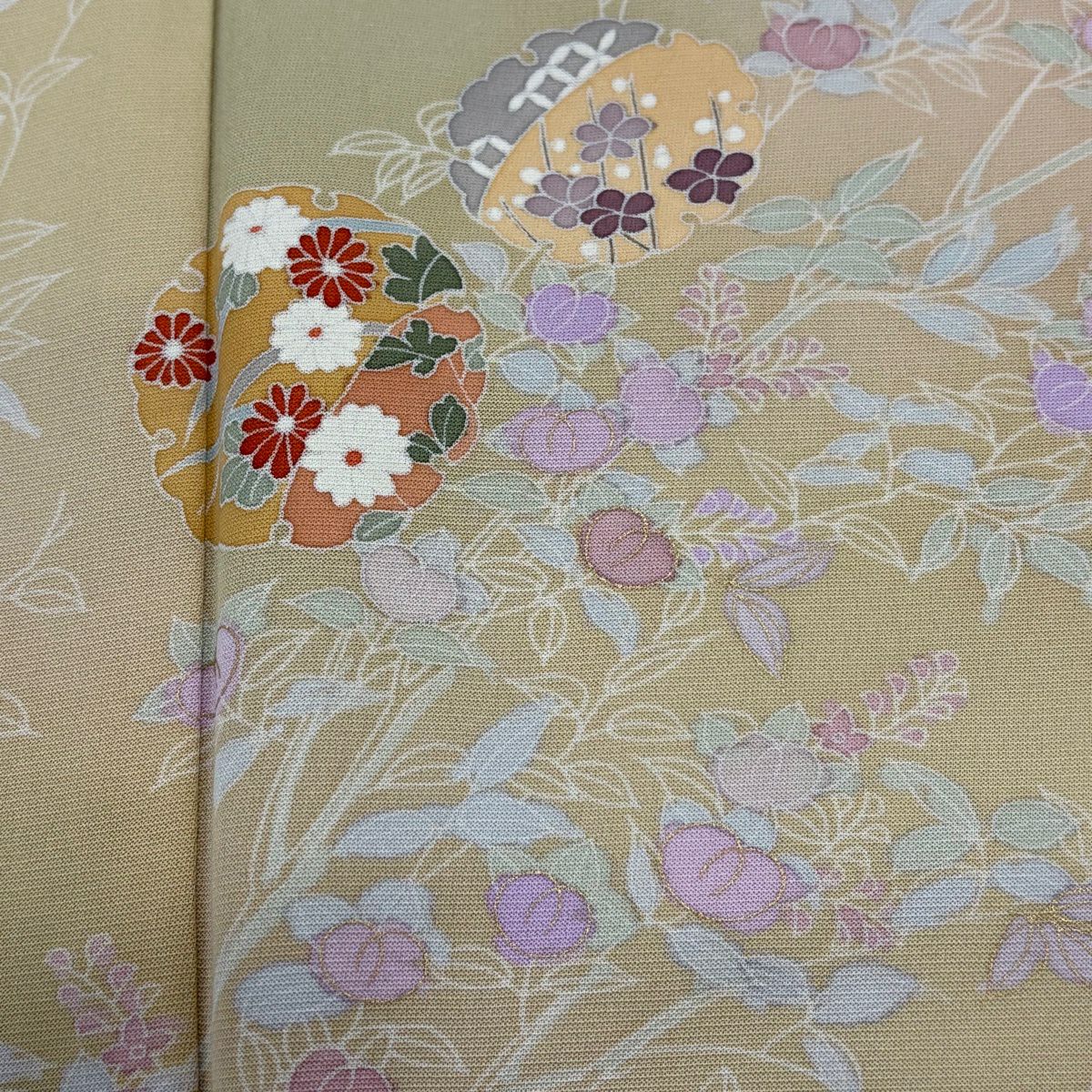 【美品】訪問服 身長160.5cm 袖長67cm M 雙層 雪輪 橘 金銀彩 漸層 米色 純蠶絲 優品級
