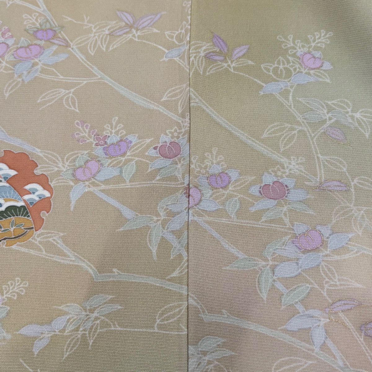 【美品】訪問服 身長160.5cm 袖長67cm M 雙層 雪輪 橘 金銀彩 漸層 米色 純蠶絲 優品級