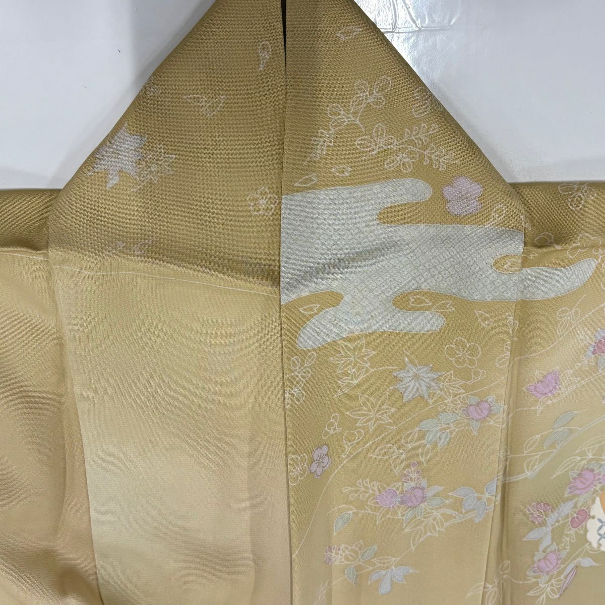 【美品】訪問服 身長160.5cm 袖長67cm M 雙層 雪輪 橘 金銀彩 漸層 米色 純蠶絲 優品級