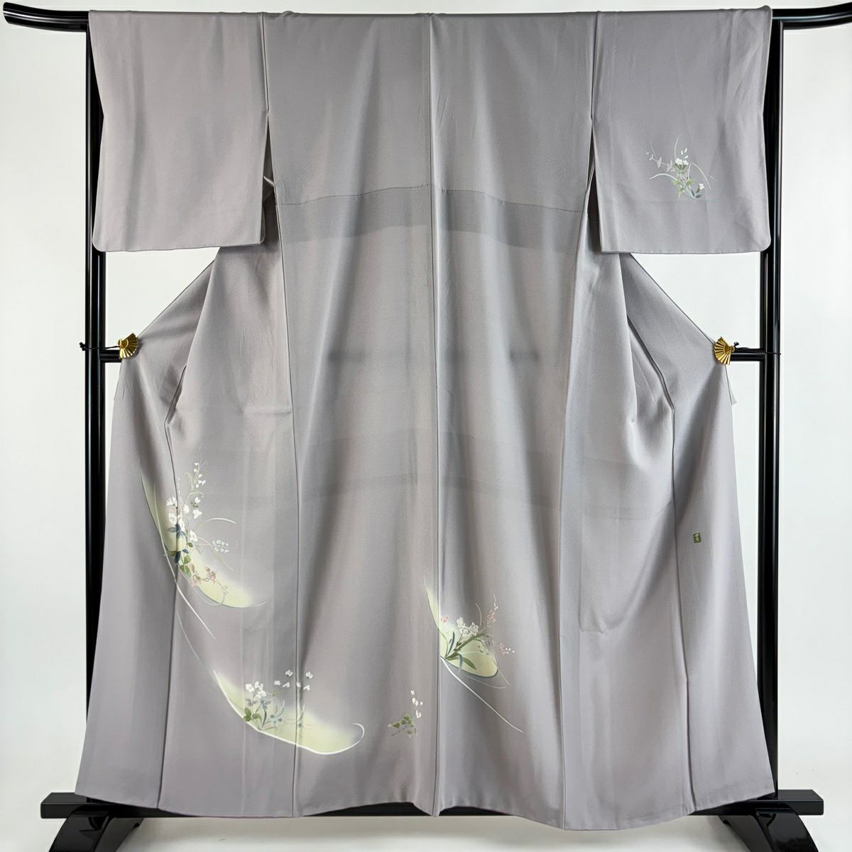 付下 身長158.5cm 袖長66cm M 雙層 落款 草花紋紋 漸層 灰紫 純蠶絲 優品級