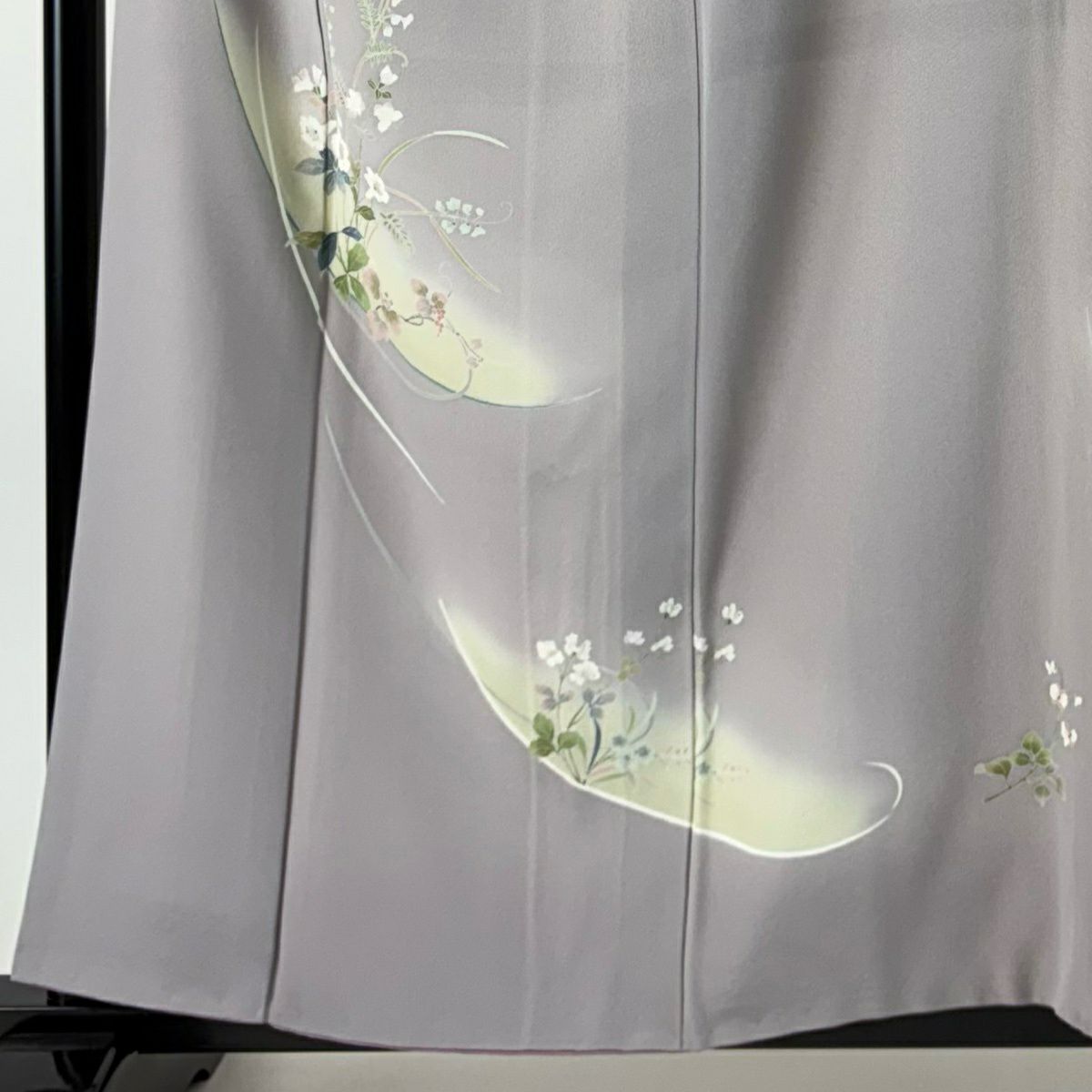 付下 身長158.5cm 袖長66cm M 雙層 落款 草花紋紋 漸層 灰紫 純蠶絲 優品級