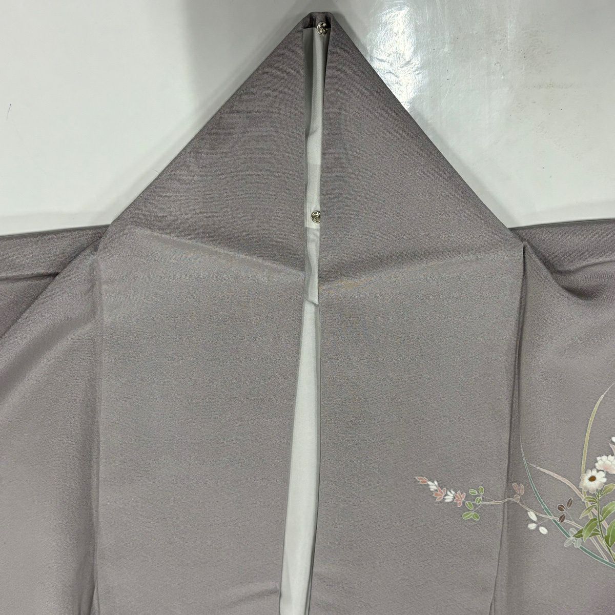 付下 身長158.5cm 袖長66cm M 雙層 落款 草花紋紋 漸層 灰紫 純蠶絲 優品級