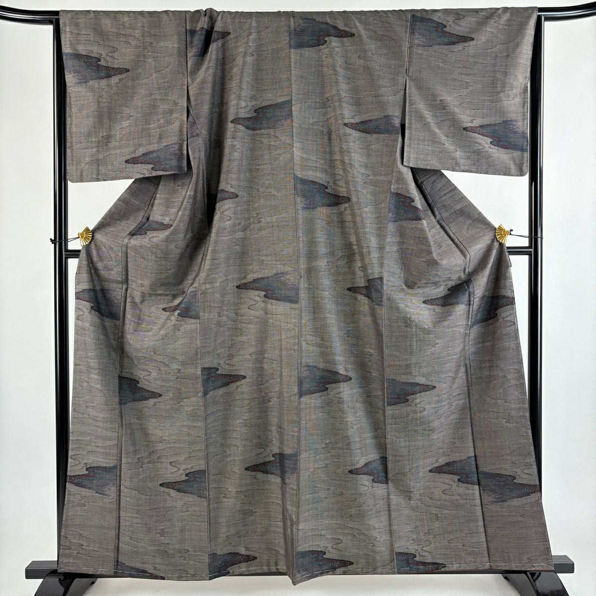 【美品】 紬織 身長161.5cm 袖長67cm M 雙層 霞 焦茶 純蠶絲 秀品級