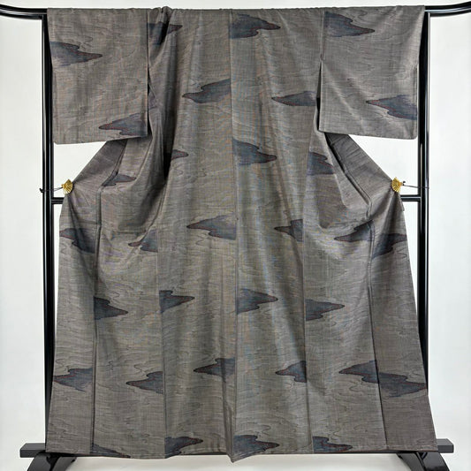 【美品】 紬織 身長161.5cm 袖長67cm M 雙層 霞 焦茶 純蠶絲 秀品級