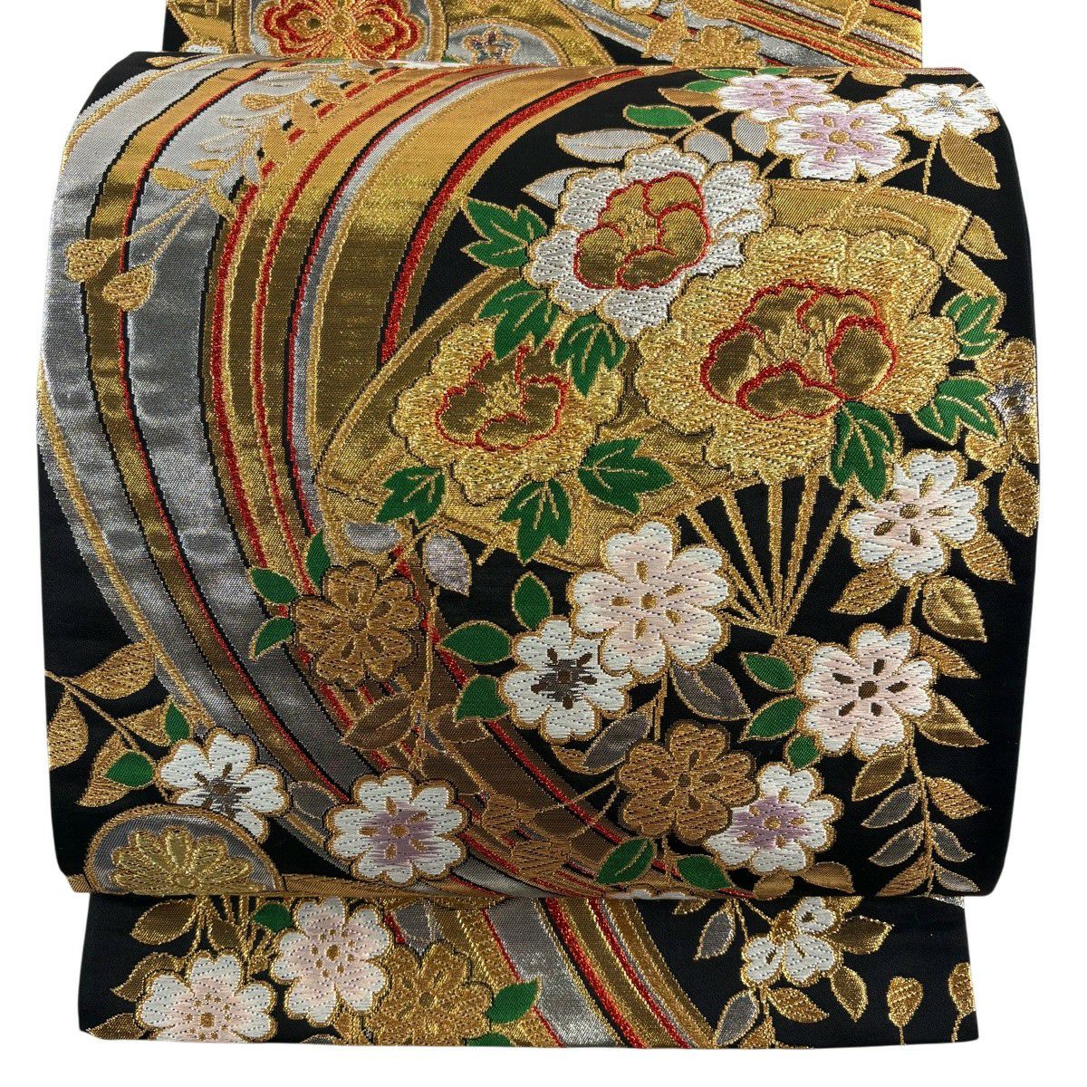 【美品】 袋帶 秀品級 華麗北野錦 金銀彩 金金箔 黑 六通 純蠶絲