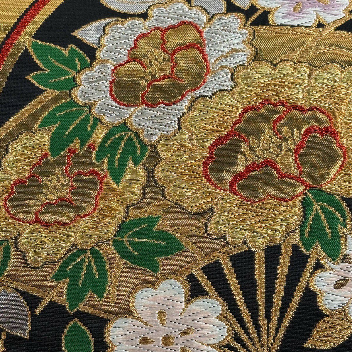 【美品】 袋帶 秀品級 華麗北野錦 金銀彩 金金箔 黑 六通 純蠶絲