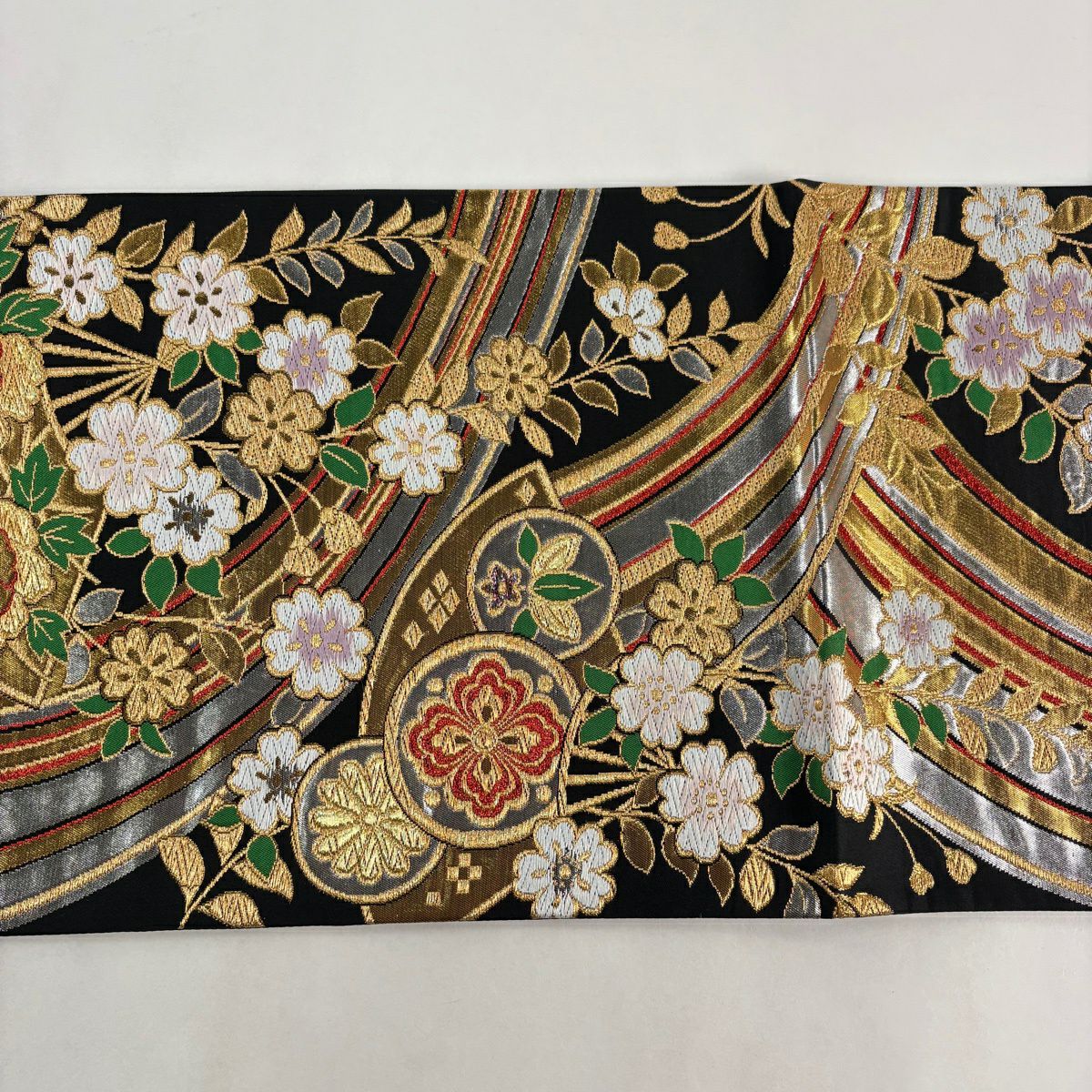 【美品】 袋帶 秀品級 華麗北野錦 金銀彩 金金箔 黑 六通 純蠶絲