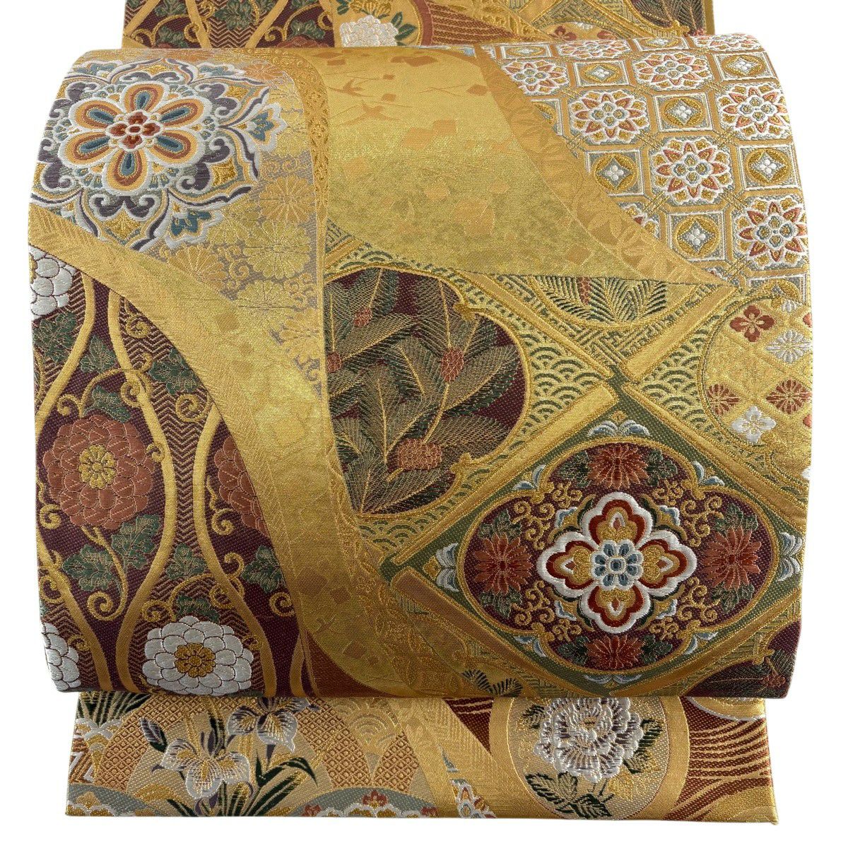 【美品】 袋帶 秀品級 華紋 立涌 金絲 金金箔 金色 六通 純蠶絲
